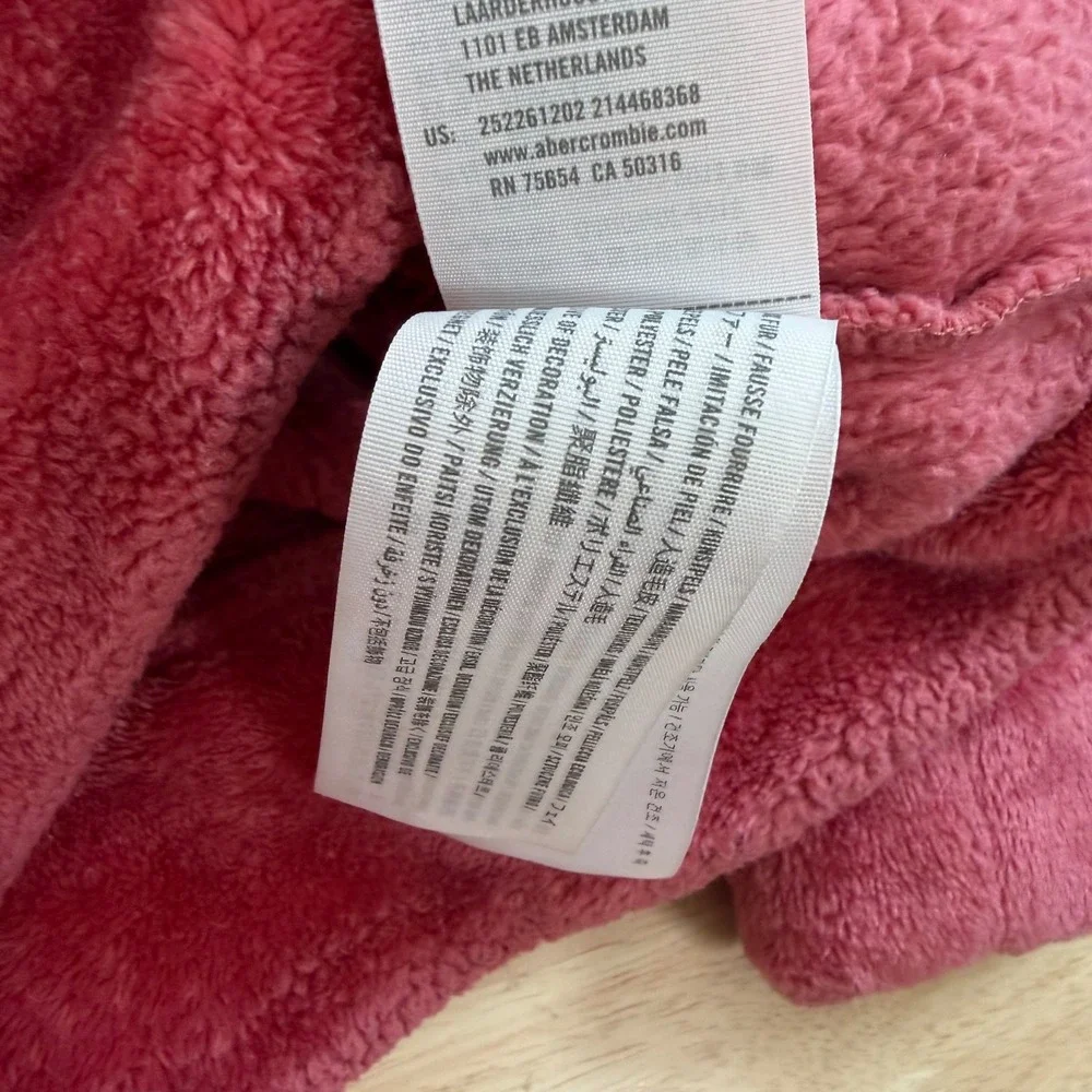 Abercrombie Kids Pullover Hoodie Girls Pink Sherpa Fleece Relaxed Winter - 11/12